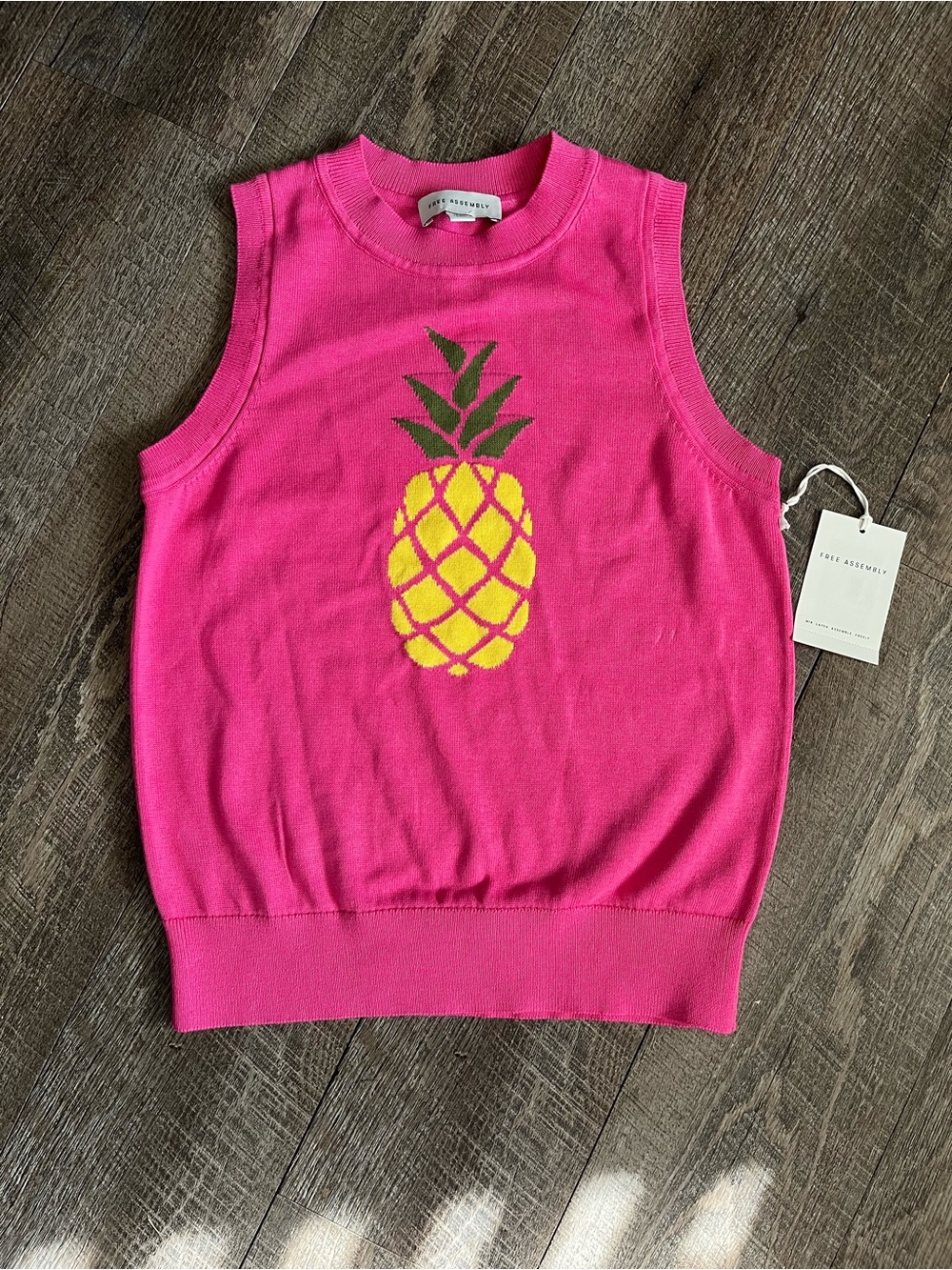Hot Pink Pineapple Knit Shell Sweater Vest